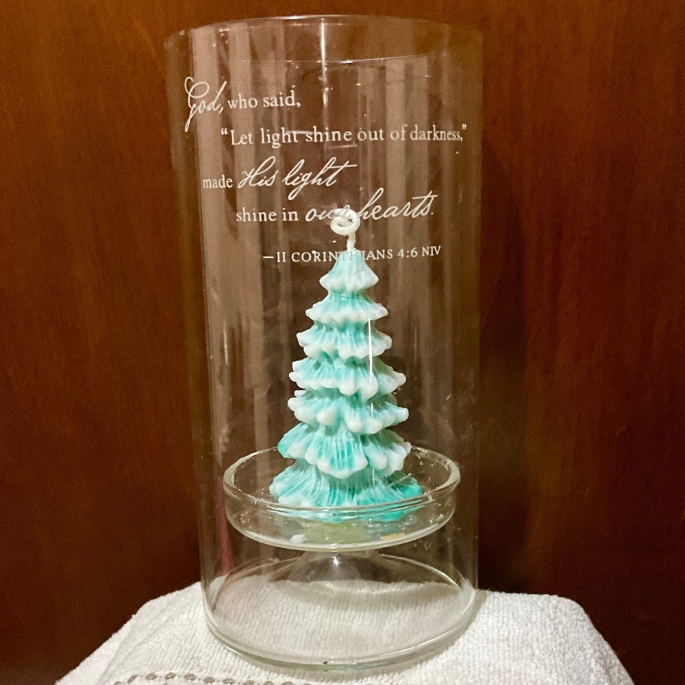 Hallmark Blessings “Let light shine” Glass Candleholder with Tree Candle